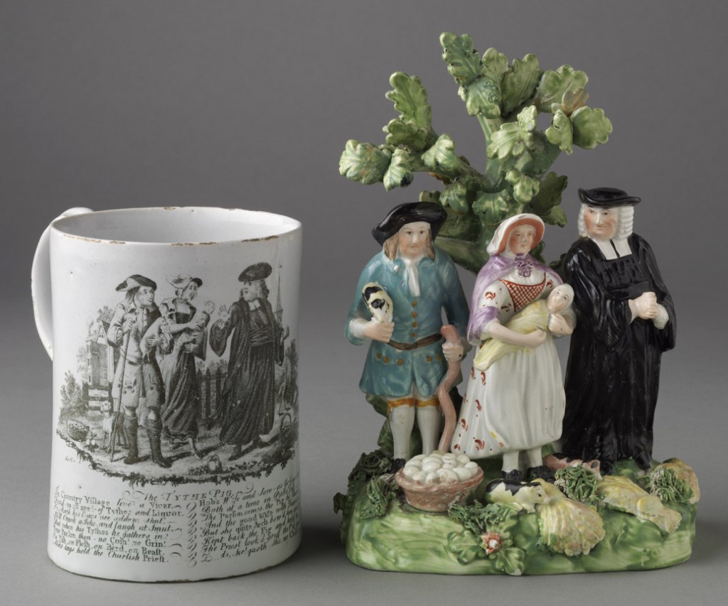 Delft mug & earthenware figure group, 2011.7.4, 2003.13.64