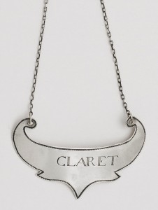 Silver claret wine label, promised gift